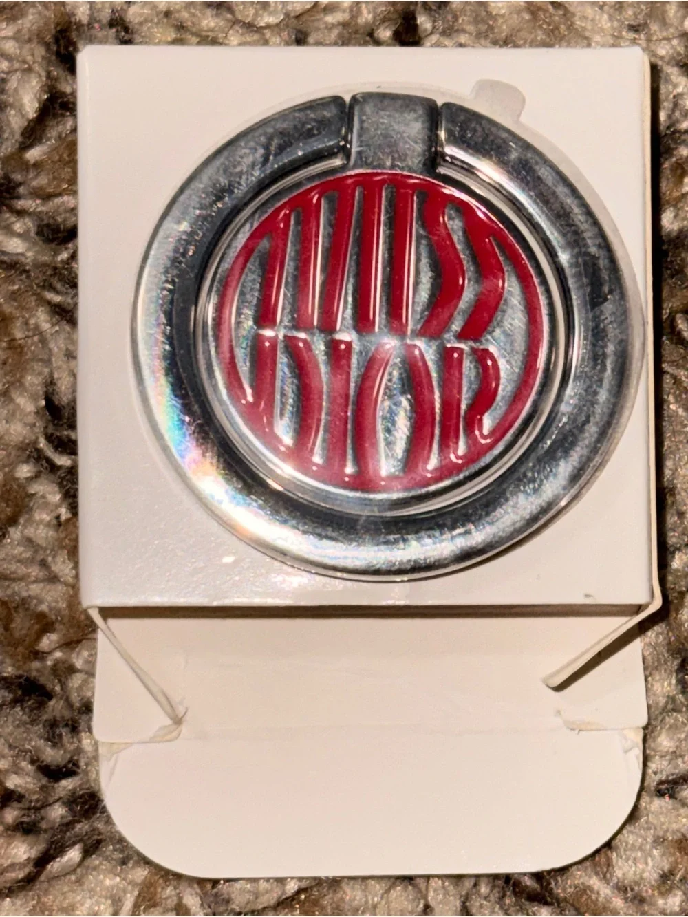 Dior Pink Logo Circular Phone Ring Holder with Silver-Tone Metal
